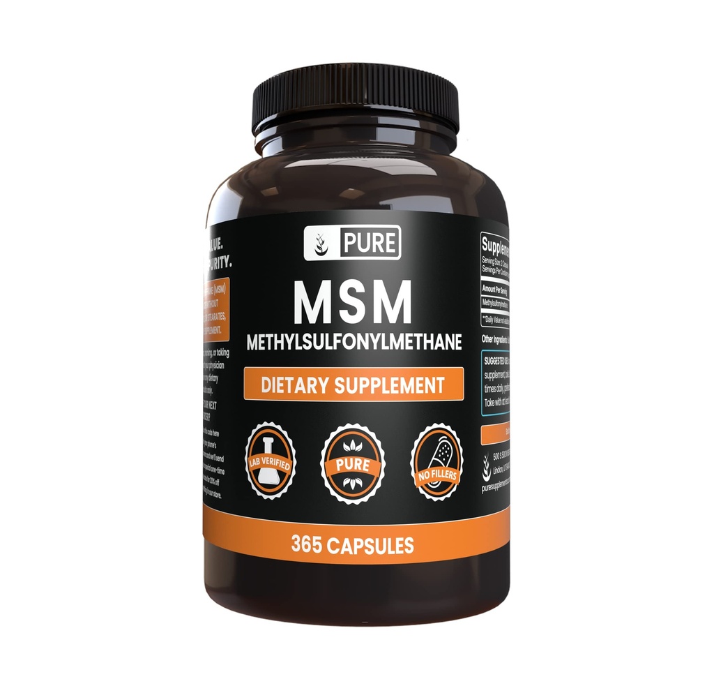 PURE ORIGINEEL INGREDIËNTEN MSM (365 capsules) Geen Magnesium of rijstvullers, altijd zuiver, lab geverifieerd