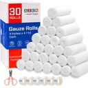 AZEN 30 Pack Gauze Rolls Bandages, 4 in x 4.1 Yards, Premium Medical Supplies & EHBO Supplies, Bandage Wrap Vet Wrap, Mama Wraps