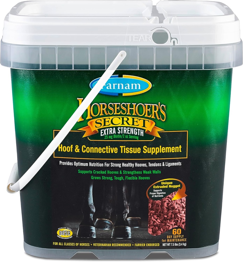 Farnam Horseshoers Secret Extra Strength Hoof Supplementen & Connective Tissue Supplement, bevordert sterke, gezonde hoeven, Tendon & ligamenten, 7,5 lbs, 60 dagen levering