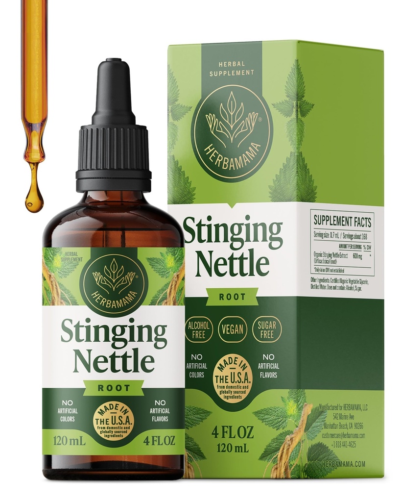 HERBAMAMA Stingerende Nette Tinctuur - Vegan Urinaire Tract Ondersteuning met Stinging Nettle Root Extract - Non-GMO, Alcohol & Sugar-Free Urtica Dioica Supplement - 84-Day Supply