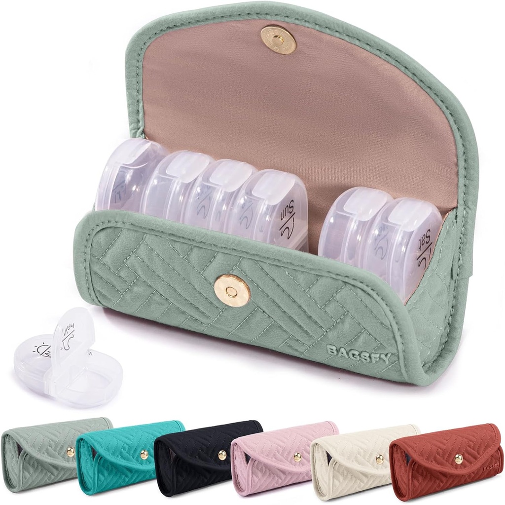 BAGSFY Weekly pil Organizer 2 keer per dag in een schattige stof pil Case, Medicine Bag, AM PM Pill Box 7 Day, Portable Medication Travel Case voor pillen, vitamines, visolie, supplementen.