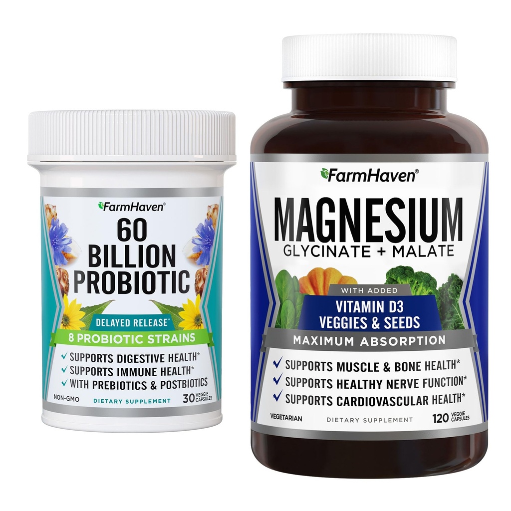 FarmHaven Magnesium Glycinate & Malate Complex en 60 miljard CFU Probiotic