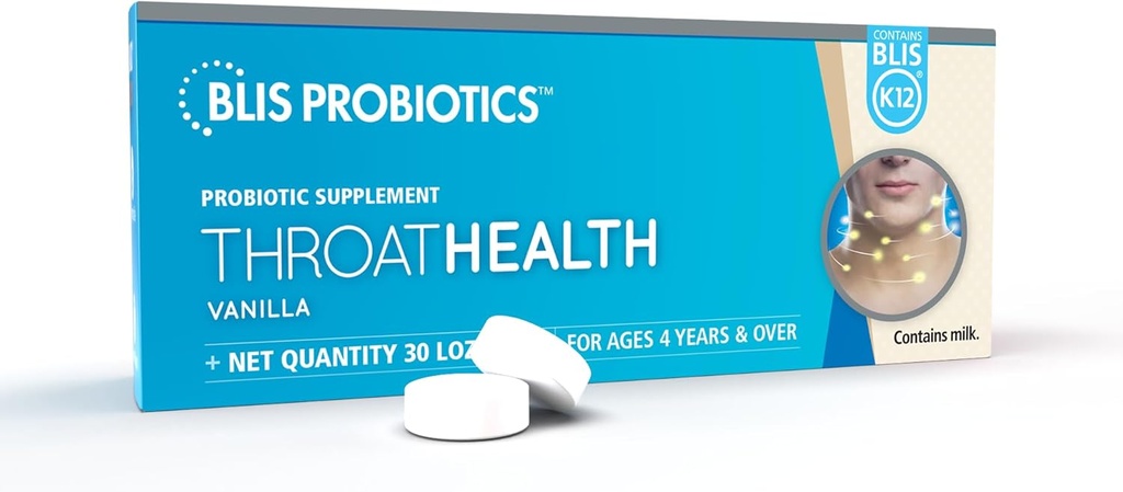 BLIS ThroatHealth Oral Probiotica K12 - Immune & Throat Support, Vanille - 30 Lozen, 2,5 miljard CFU