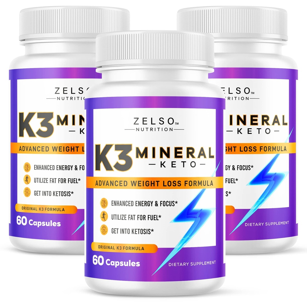 ZELSO (3 Pack) K3 Mineraal gewichtsverlies pillen voor vrouwen en mannen, K3 Mineraal pillen - K3 Zout Mineraal, Vitamine + K3 Capsules supplement voor Keto gewichtsverlies - 3 maanden levering