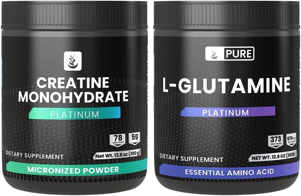 PURE ORIGINEEL INGREDIËNTEN L-Glutamine & Creatine Monohydraat Poederbundel, Oefening & Lifestyle, Supplement Powders