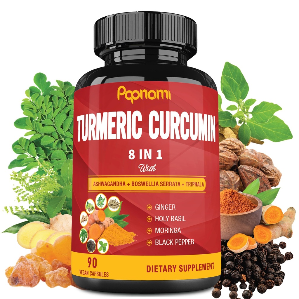 Kurkuma Curcumine Extract Capsules - 90 Counts 3 maand levering - Blended Ashwagandha, Moringa, Gember & More - Immuniteit, Gezamenlijke, Decompenserende & Wellness Ondersteuning