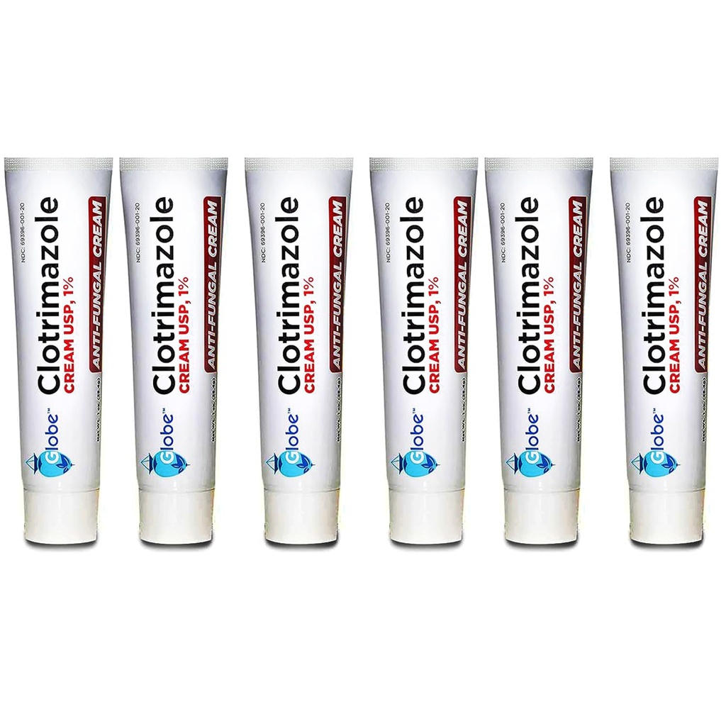 Globe (6 Pack) Clotrimazool Antischimmel Cream 1% USP, 1 oz, Anti Schimmelbehandeling, Verlicht Jeuken, Branden, Cracking en Schalen Geassocieerde Atleten Voet, Jock Itch, Ringworm en meer