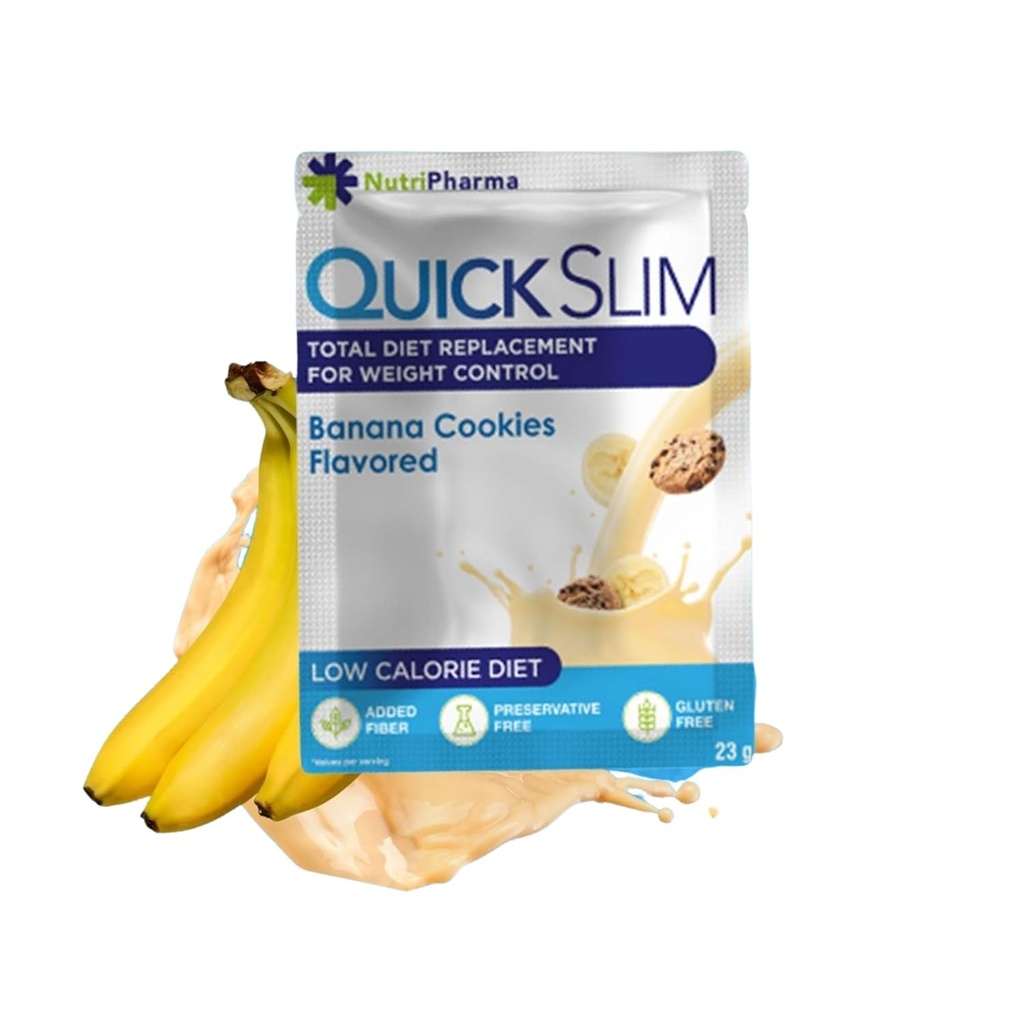 Quick Slim High Protein Weight Loss Shakes for Women & Men, Complete Meal Replacement Powder, Low Carb Diet Shakes, Intermitterende Vasting, Keto, Glutenvrij (1 portie, Banana Cookies)