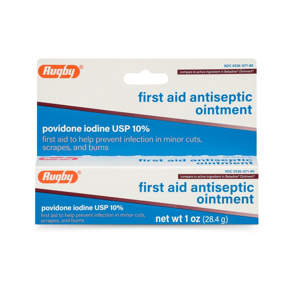 Rugby First Aid Antiseptische Zalf, Povidone Jodium USP 10% Topische oplossing, helpt bij het voorkomen van infectie in kleine sneden, Scrapes en Burns - 1 Oz.