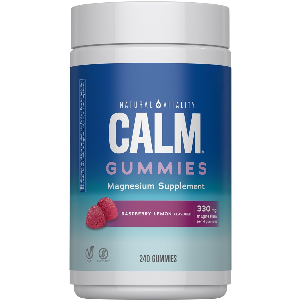 Natuurlijke vitaliteit Kalm, Magnesium Citrate Supplement, Stress Relief Gummies, Ondersteunt een gezonde reactie op stress, Glutenvrij, Veganistisch, Raspberry Citroen Smaak, 240 Gummies