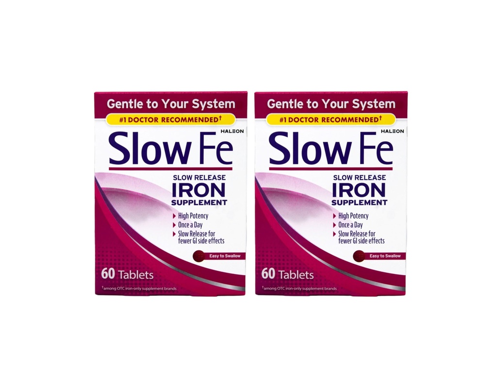 Slow Fe, High Potency Iron 45 mg, Slow Release - 60 tabletten - Verpakking van 2