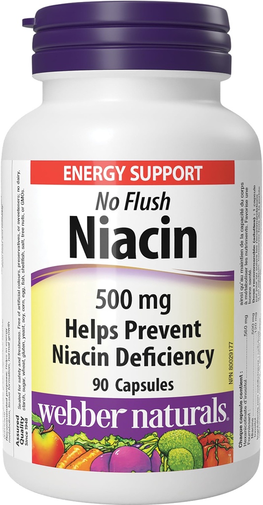 Webber Naturals Geen Flush Niacin Vitamine B3 Capsule, 500mg 90 Tellen