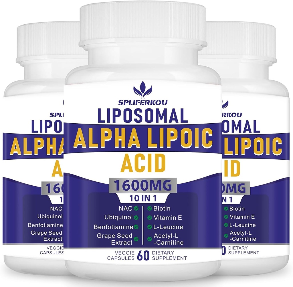 Liposomal Alpha Lipoïnezuur 1600mg per portie, ALA Supplement voor Antioxidant Health,Energy and Metabolisme-Gluten Free & Non GMO 180 Capsules