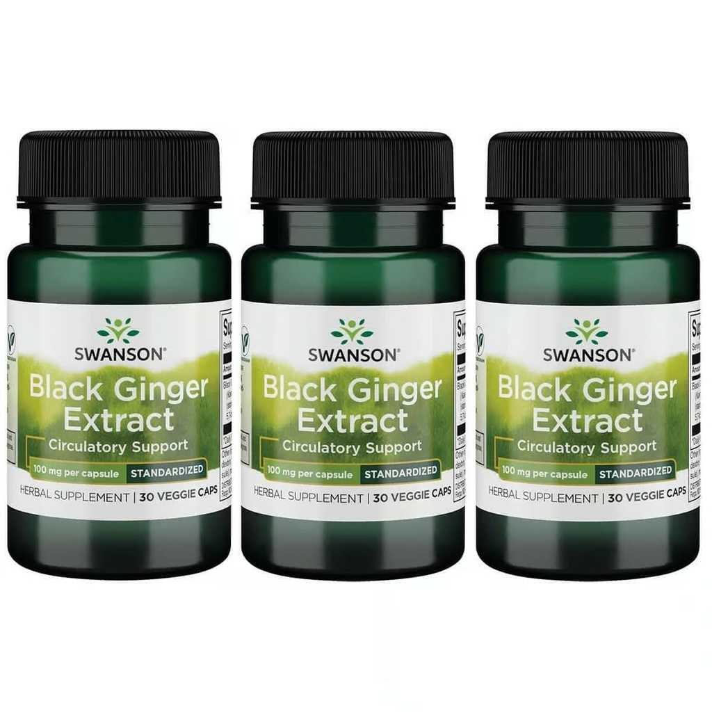 Swanson Black Gember Extract - Bevordert gezonde bloedcirculatie en fysieke Vigo - May Aid Heart Health, Muscle Tissue, and Mental Wellbeing - (30 Veggie Capsules, 100mg Elke) (3 Pack)