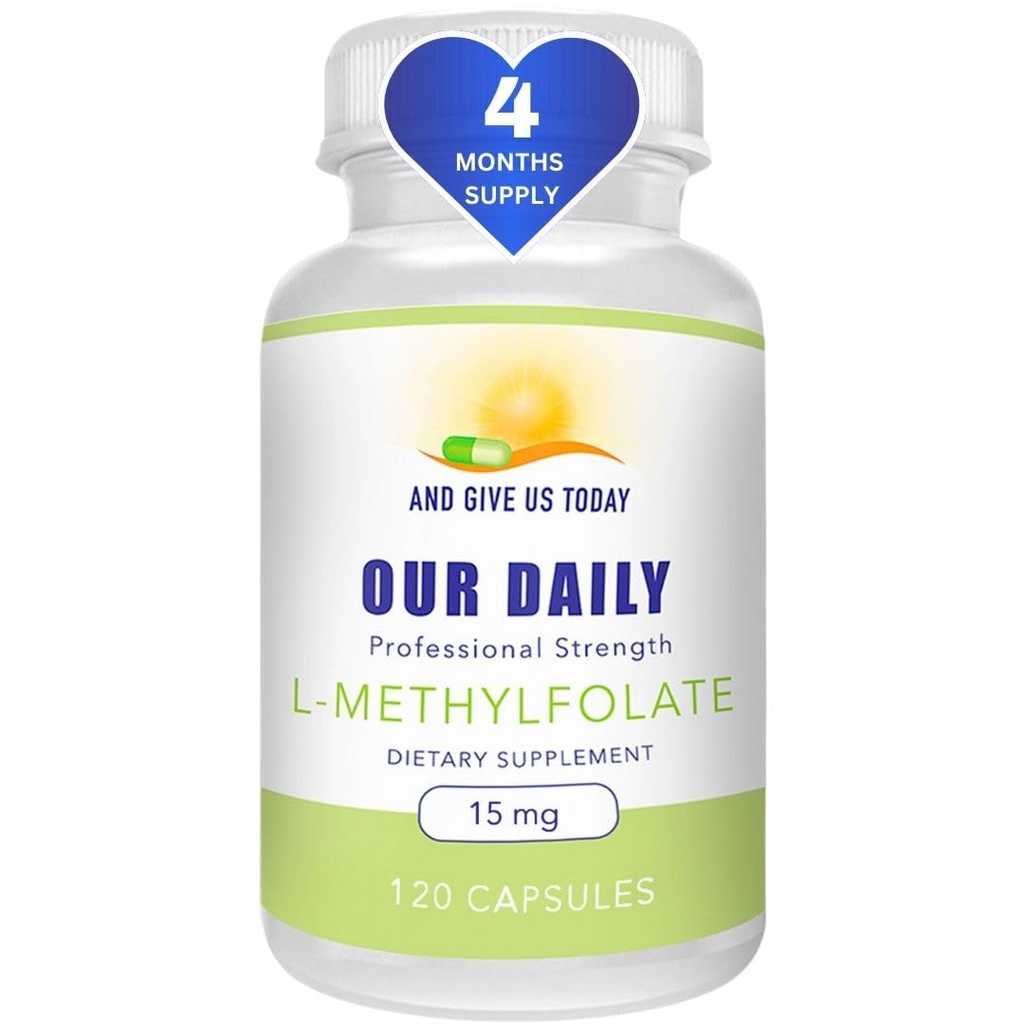 En geef ons vandaag onze DAGELIJKSE L-methylfolaat 15 mg / 15000 mcg maximale sterkte actieve folaat, 5-MTHF, filler vrij, glutenvrij, niet-GMO, vegetarische capsules (4 maanden levering) (120)