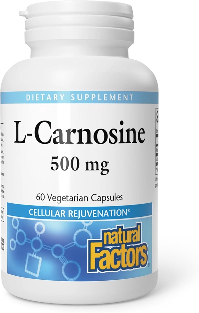 Natuurlijke factoren, L-Carnosine 500 mg, Ondersteunt gezonde veroudering, spier- en hersenfunctie, Dieetsupplement, 60 capsules (60 porties)