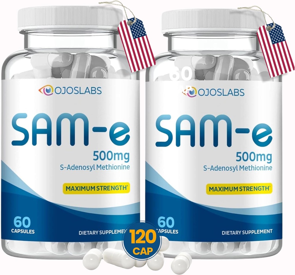 Sam e 500 mg Methionine Supplement voor lever, gewricht, hersenen en goede ondersteuning, hoge absorptie SAM-e (S Adenosyl Methionine), Vegan, Glutenvrij, Niet-GMO-USA Made, 60 Sam e Capsule (2 Pack)
