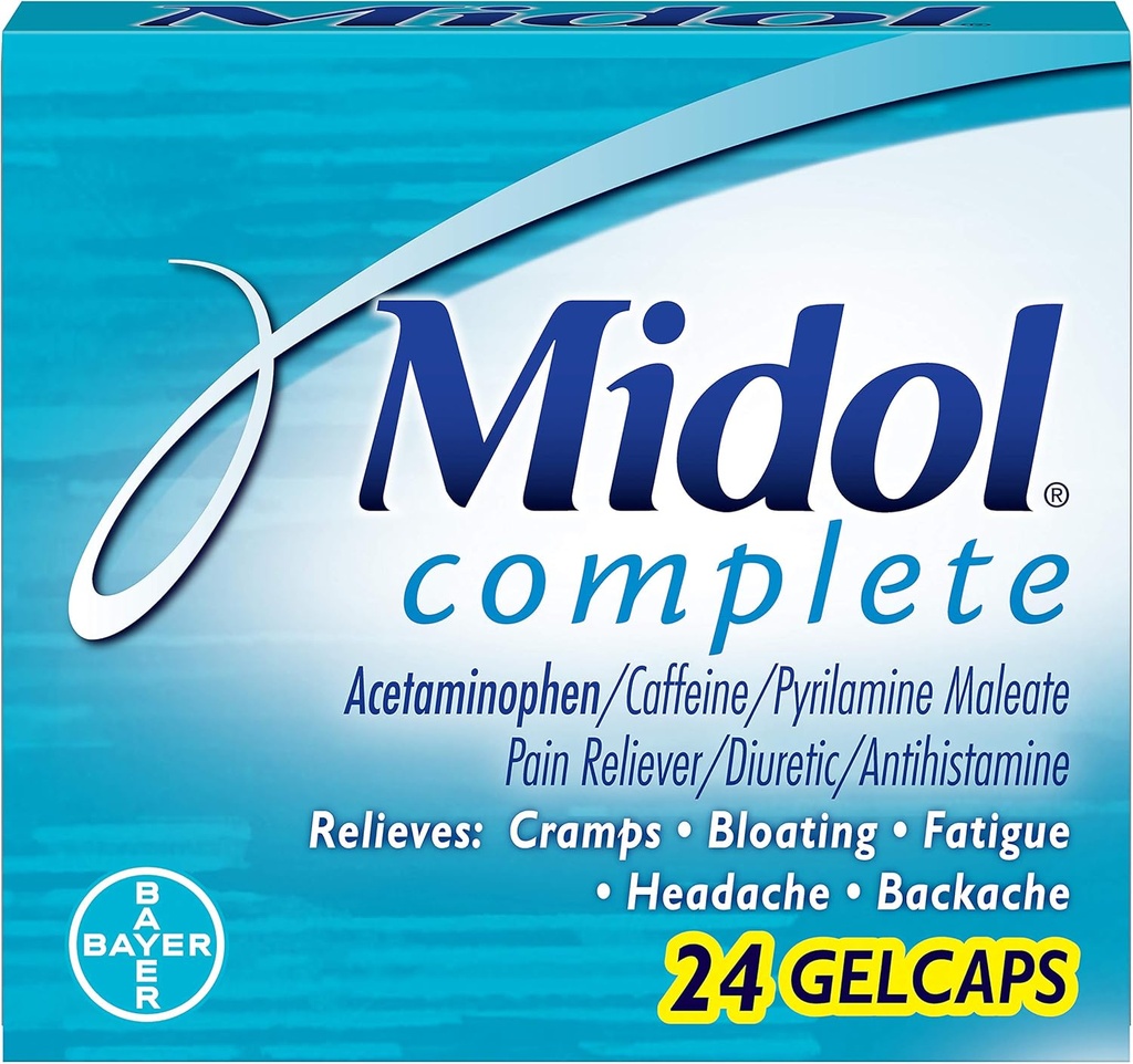 Midol Complete Gelcaps, 24-Count Boxes (verpakking van 4), verpakking mei Vary