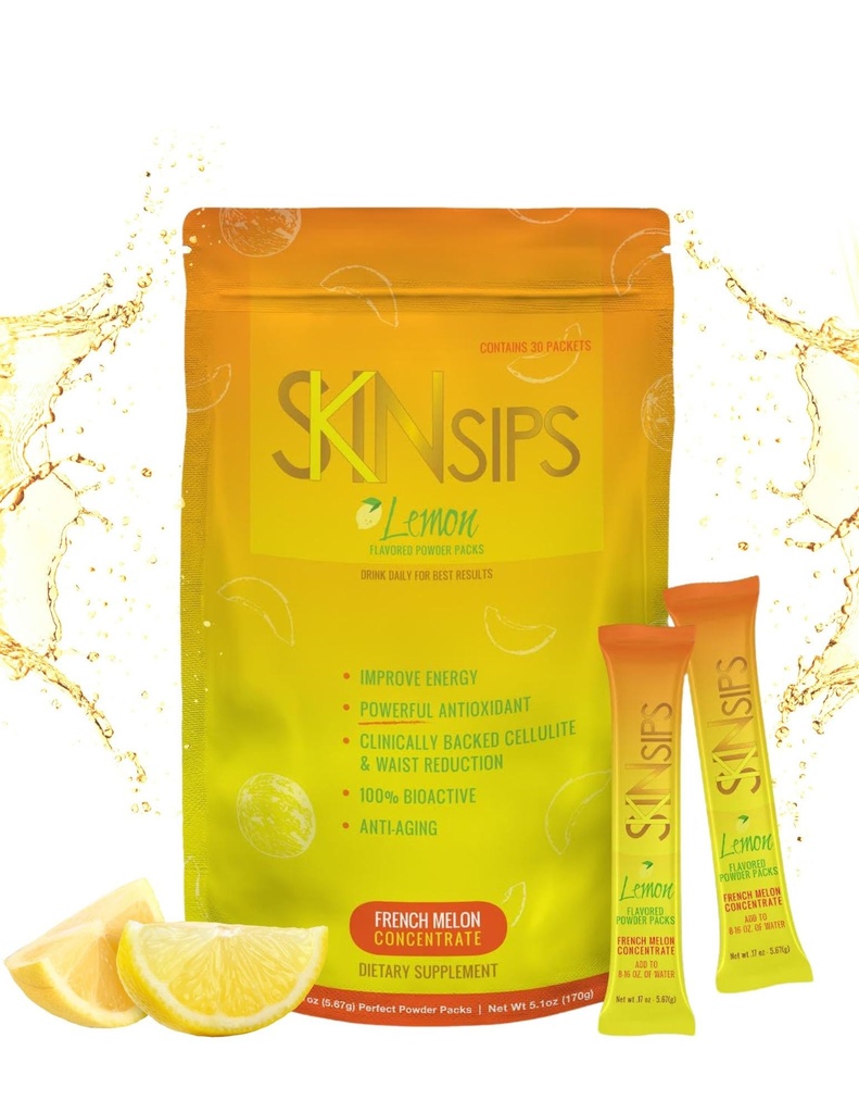 Skin Health & Energy Boost Drink Mix- Suikervrij, SOD B (TM), Antioxidanten uit het Franse Meloen Concentraat, On The Go Stick Packs, Lemon, 30 Pack