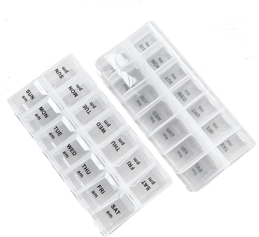 2 Pack OPP Clear Daily Pill Box Organizer, Weekly Pill Organizer 2 keer per dag voor pillen, supplementen en medicijnen, Am Pm Pill Organizer 7 Dag, Pill Box 7 Dag - 6,7 x 3,2 x 1 inch