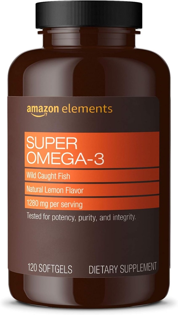 Elementen Super Omega-3, EPA & DHA Omega-3 vetzuren (1280 mg per portie, 2 Softgels), natuurlijke citroensmaak, 120 Tellen (Verpakking kan variëren)