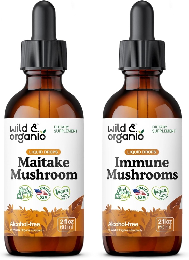 Wild & Organic Maitake Mushroom Tinctuur 2 fl oz & Immune Paddestoelen Tinctuur 2 fl oz