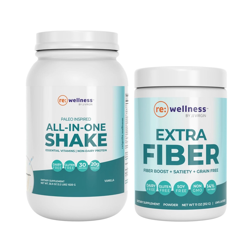 Reignite Wellness door JJ Virgin Vanilla Paleo-geïnspireerd All-in-One Shake en Extra Fiber Powder Supplement