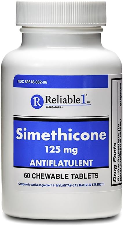 Betrouwbare 1 Simethicon 125 mg Anti-Gas 60 Pepermunt tabletten (1 fles)