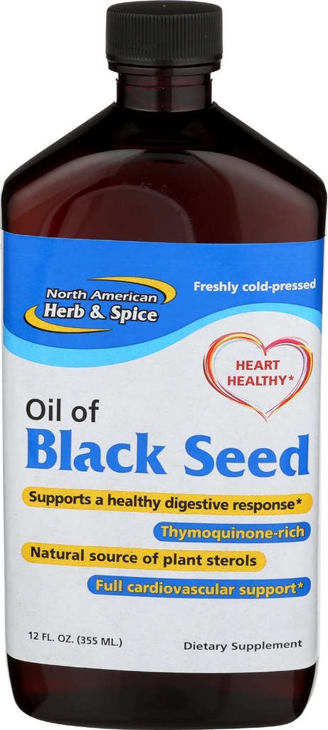 North American Herb & Spice Black Seed Oil - 12 fl. oz. - Cardiovasculaire, spijsverterings- en immuunondersteuning - Bevat wilde, mediterrane Oreganol P73 Oregano Oil - Non-GMO - 72 Total Servings