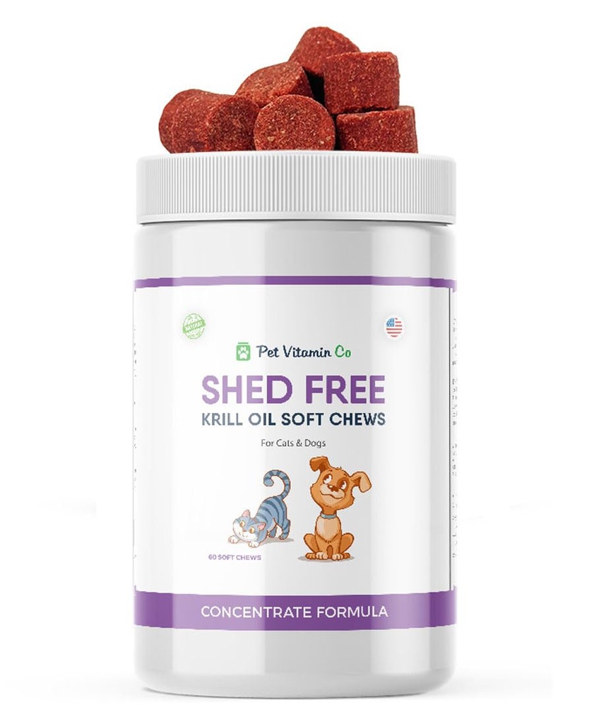 Krill Oil Shed-Free Zachte Kauwen voor honden - Verminder Vergieten & Jeuken - Rijk aan Omega 3 & Antioxidanten - Verbetert huid en jas - Made in USA - 60 Zachte Kauwen