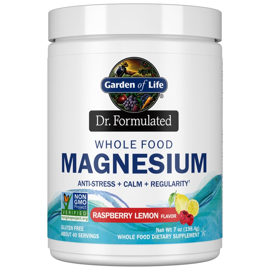 Tuin van het leven Whole Food Magnesium Powder, Raspberry Citroen - Vegan, Gluten & Sugar Free Supplement met Probiotica voor Kalm & Regularity
