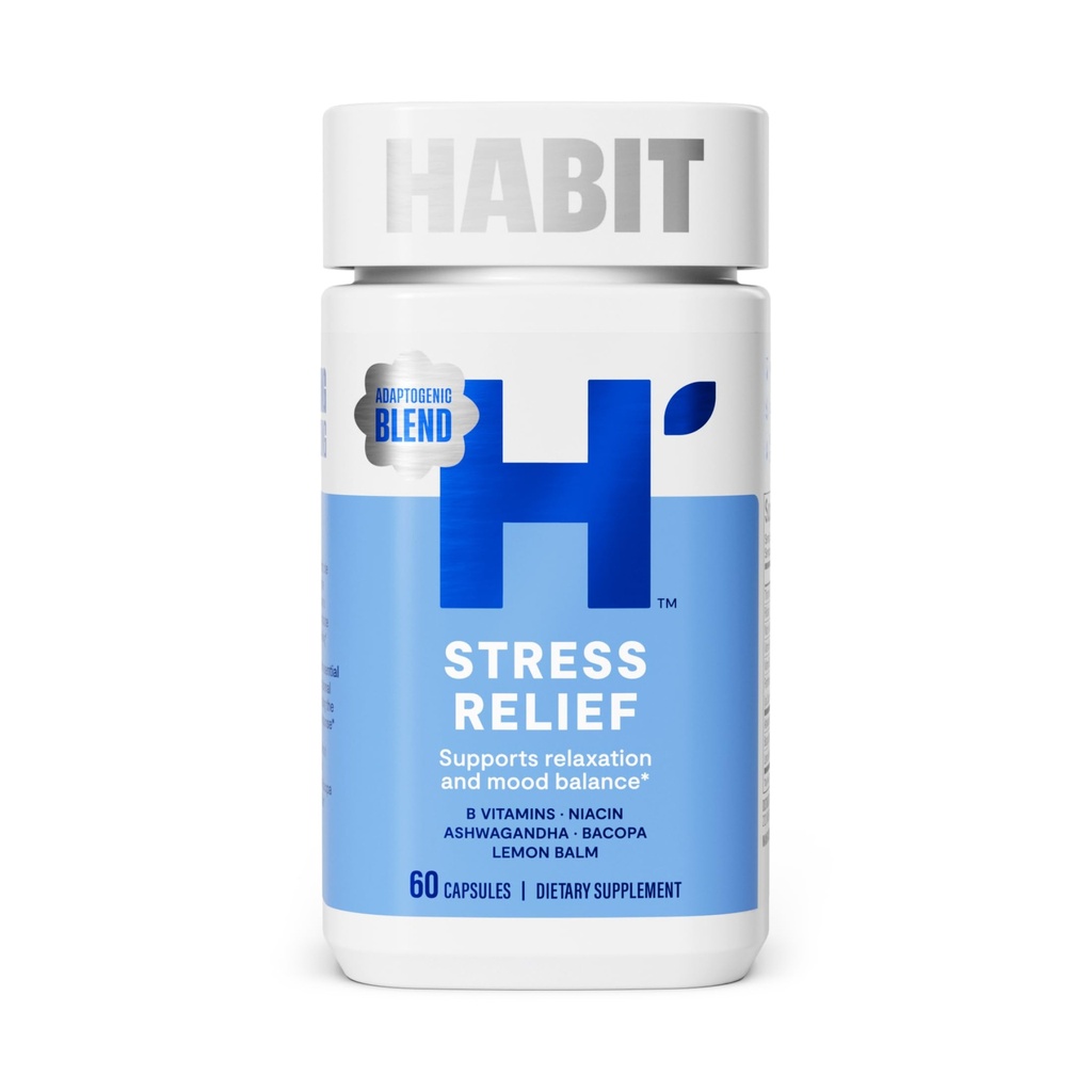 Habit Stress Relief Supplement (60 Capsules) - New Look, Supports Relaxation & Mood Balance, Vitamin B, Adaptogens, Lemon Balm, Calming, Vegan, Non-GMO (1 Pack)