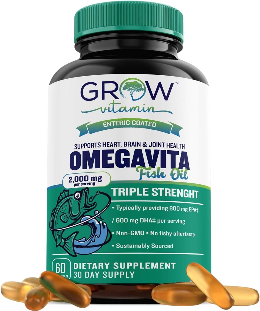 groeien vitamine OmegaVita Visolie: 800 mg EPA 600 mg DHA Omega 3 Supplement voor hart, hersenen en immuunondersteuning, Absorbeerbare Triple Strength Fish Oil Supplement - 2000 mg per portie, 30 dagen aanbod
