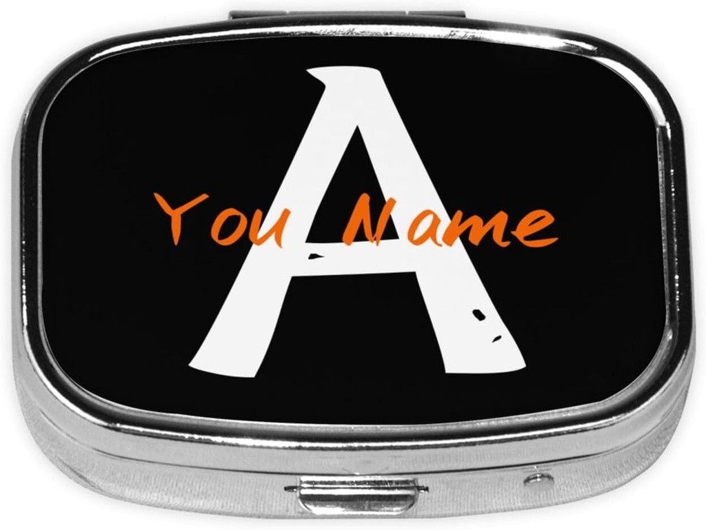 Aangepaste vierkante pil Box met spiegel Gepersonaliseerde Photo Tekst Logo Naam Reis Kleine pil Case 2 Compartiment Aangepast Portable Metaal Geneeskunde Container Vitamine Organisator voor Pocket Purse (Naam)