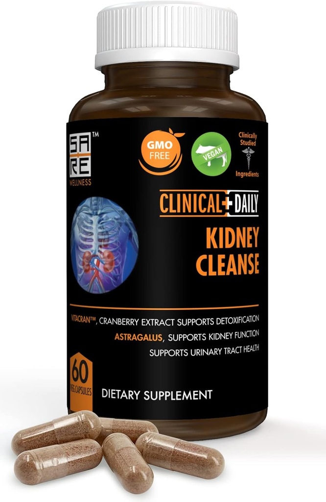 Klinische Dagelijkse Herbal Nier Reiniging Detox Supplement, Organische Vitaminen met Cranberry, Astragalus, Uva Ursi Pillen voor Bladder Gezondheid voor Vrouwen & Men- 60 Vegan Capsules