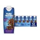 Pure Protein Chocolate Proteine Shake, 30g Complete Protein, Klaar om te drinken en Keto-Friendly, Vitaminen A, C, D, en E plus Zink om Immune Health te ondersteunen, 11oz flessen, 12 Pack