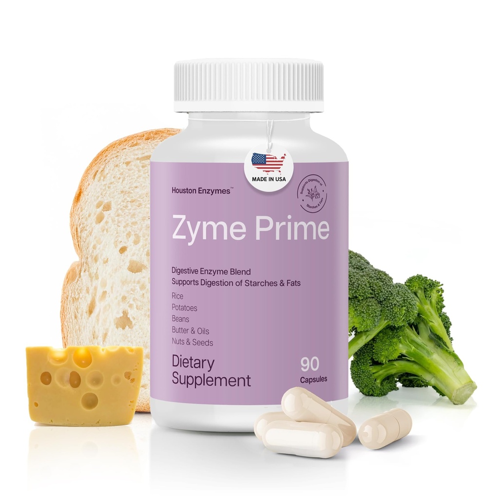 Houston Enzymen - Zyme Prime - 90 Capsules - Digestieve enzymen Vrouwen & Mannen Enzyme, Digestie voor Carb, Fat & Proteine Breakdown, Helpt Intoleranties, Opgeblazen & Gas, Digestief Health Supplement