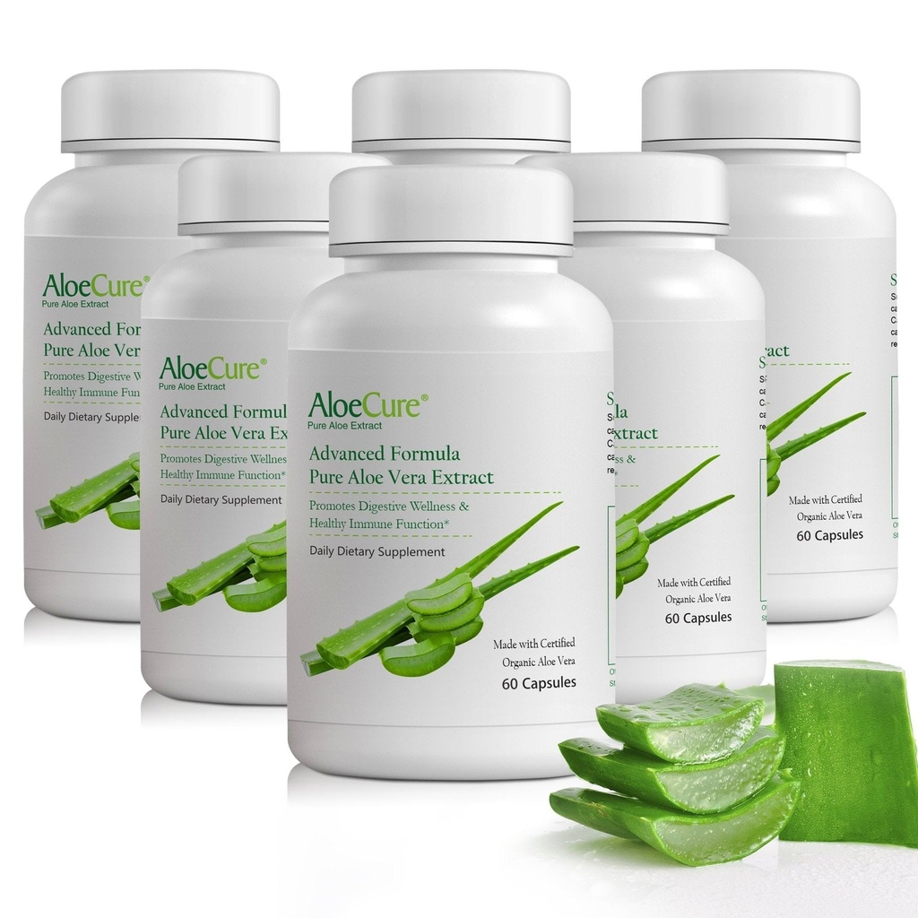 AloëCure Biologische Aloë Vera Capsules, 130.000mg Binnen Aloe Leaf Equivelant per Serving, Support Gut Health & Digestieve Comfort, Maagzuur Buffer, Natuurlijke Immune Supplement, Aloin Free, 60 Capsules