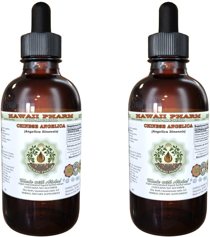 Angelica Chinese alcoholvrije vloeibare extract, biologische Angelica (Angelica Sinensis) gedroogde wortel Glycerite Hawaii Pharm Natural Herbal Supplement 2x2 oz