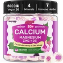Calciumsupplementen Gummies for Women & Men 50+, Calcium citraat 1000mg met vitamine D3, Magnesium, Zink, Vlierbessen, Hoge Absorptie Calcium Kauwen voor Botdichtheid, Relax Muscle, Immune, Vegan 60cts