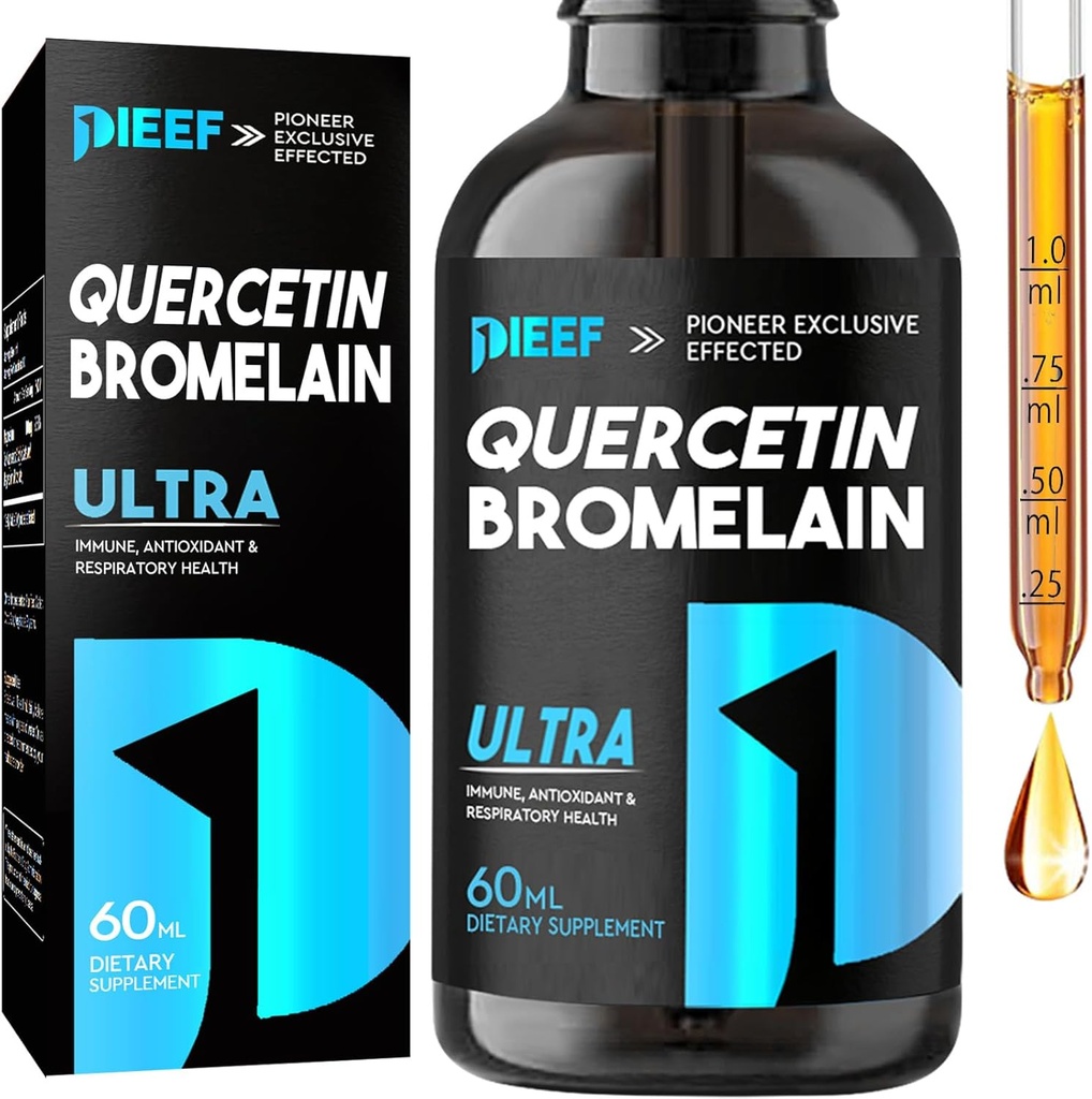 Quercetine met Bromelain Liquid Drops, Quercetine Supplementen 1000mg, Respiratory Health Immune Complex Ondersteuning, 7-in-1 Quercetine Liquid Drops met zink