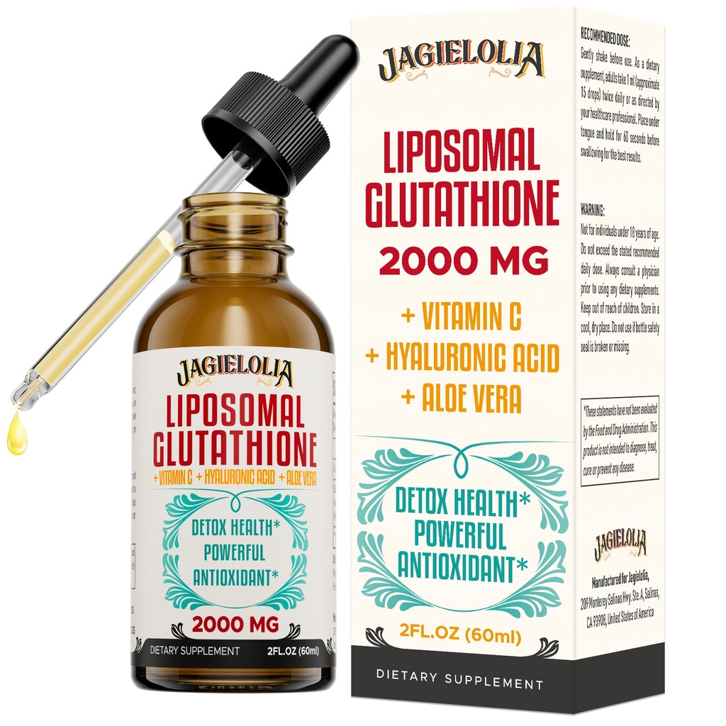 Liposomal Glutathion Liquid 2000MG Antioxidant Detox Supplement for Women & Men, Aging Defense, Liver Function & Energy, with Hyaluronic Acid + Aloë Vera + Vitamine C, Natural & Vegan, 2 FL.OZ