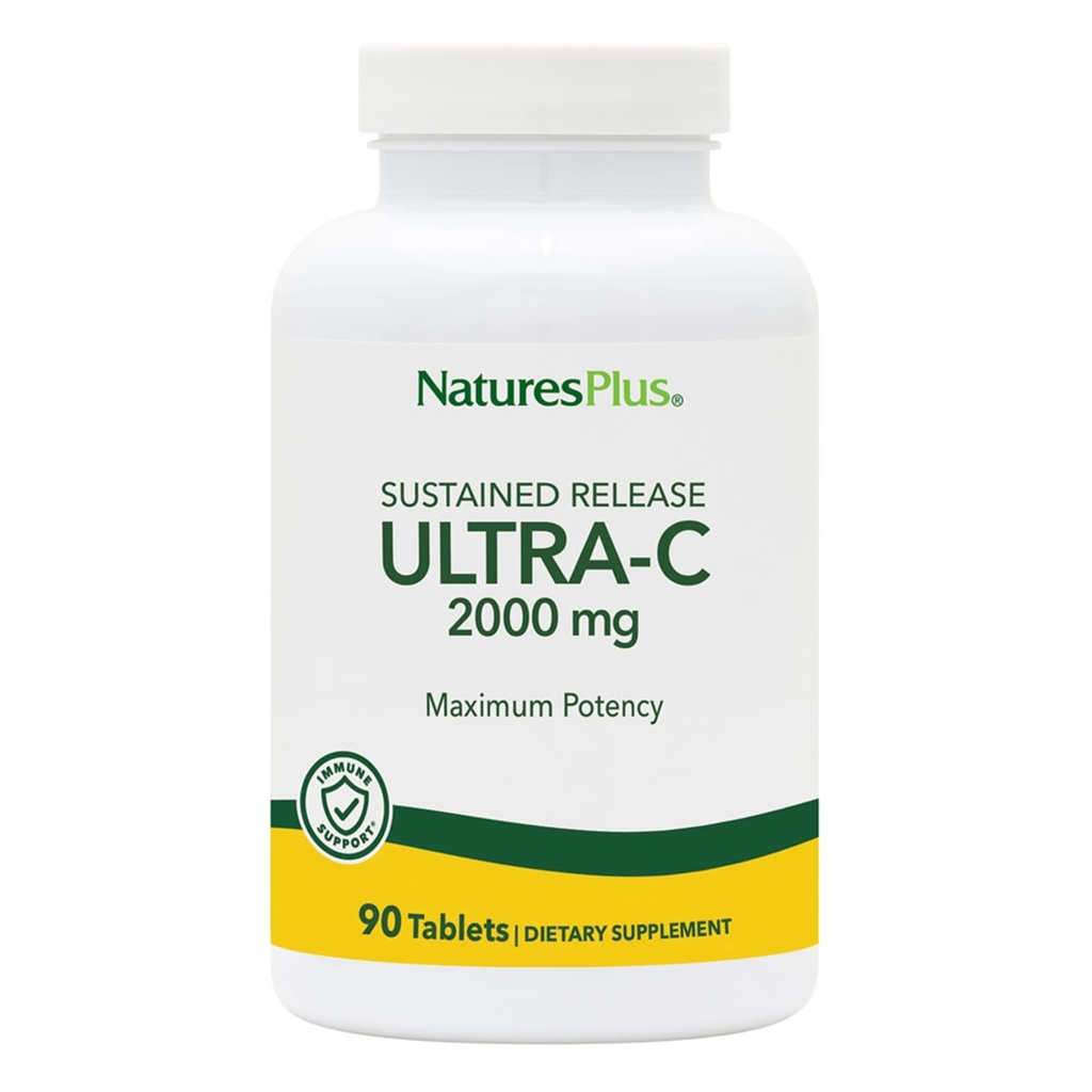 Natures Plus Ultra C W/Rose HIPS, Sustained Released - 2000 mg, 90 Vegetarische tabletten - Maximale potentie Immune Support, Antioxidant - Free-Radical Defense - Gluten-Free - 90 porties