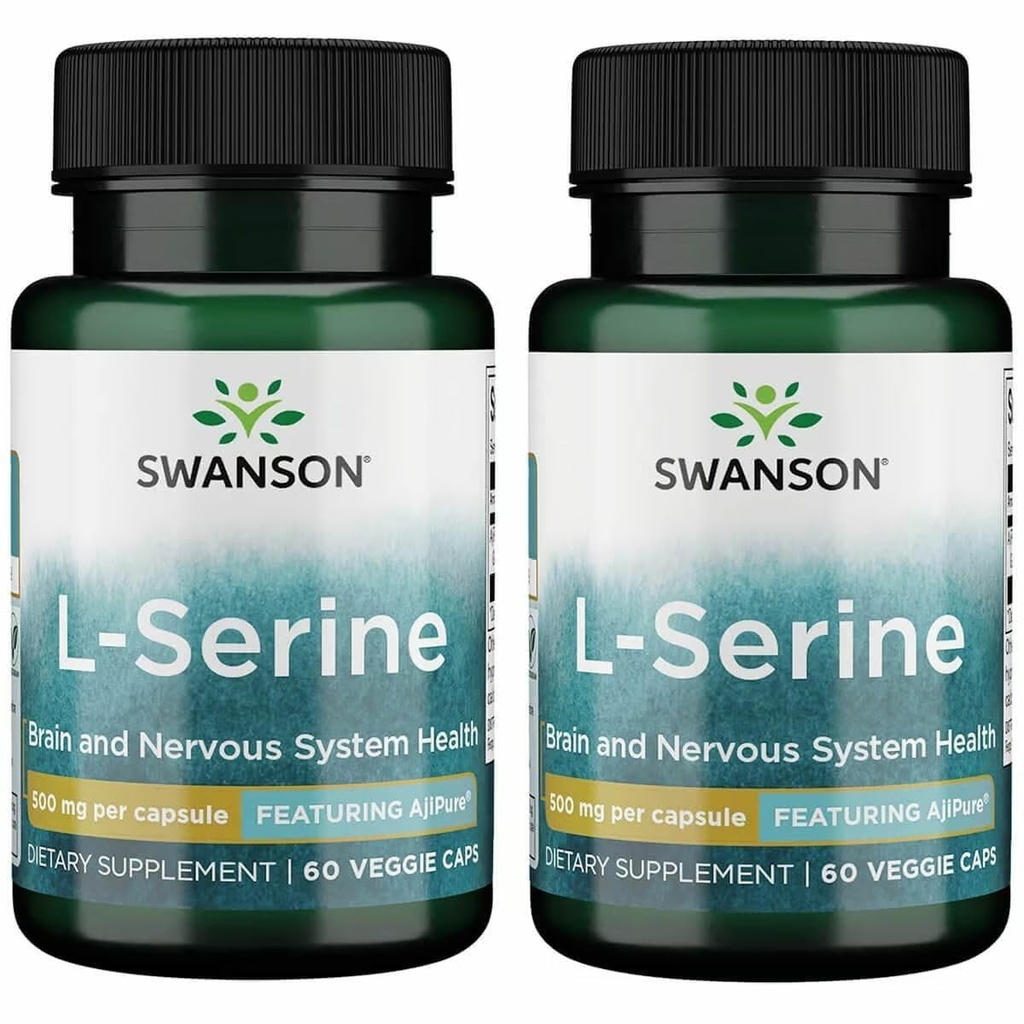 Swanson Ajipure L-Serine - Aminozuur supplement ondersteuning hersenen gezondheid en zenuwstelsel functie - natuurlijke formule bevorderen cognitieve functie - (60 Veggie Capsules, 500 mg elk) (2 Pack)