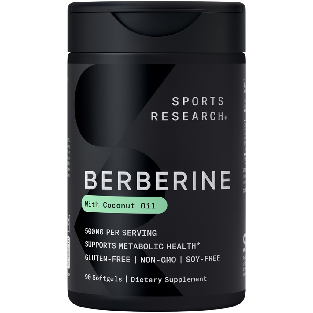 Sportonderzoek Berberinesupplement met kokosolie - Ondersteuning voor plantaardige en ayurvedische metabolische gezondheid - Berberine 500mg, 90 Softgels - Glutenvrije, niet-GMO-berberinepoeder