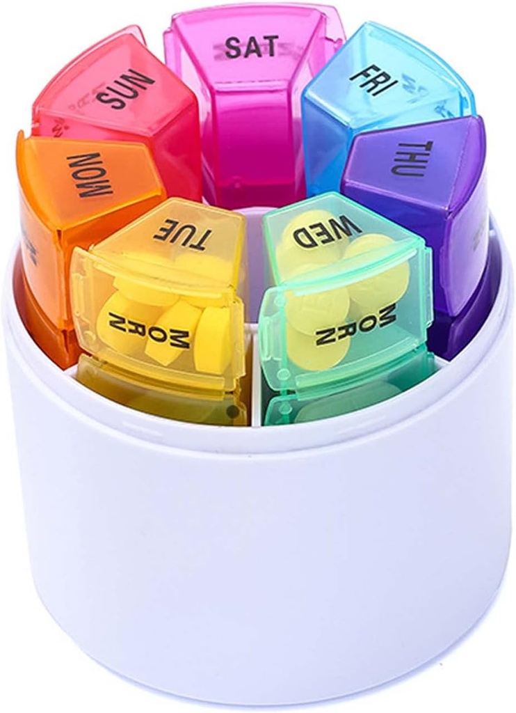 Wekelijkse pil Manager, 4 dagelijkse pil dozen, 7-dagen pil Rack Vocht-Proof, pil Box Medicatie Herinnering, Portable Vitamin Fish Oil Medication en Supplement Container (Cilindrische opslag)