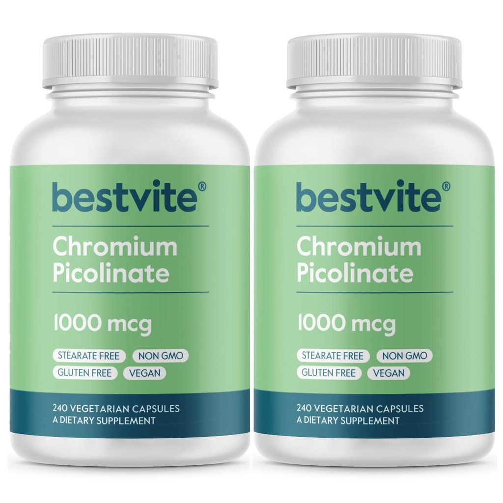 BESTVITE Chromium Picolinate 1000mcg (480 Vegetarian Capsules) (240 x 2) - No Stearates - Vegan, Gluten Free, Non-GMO - Mineral Supplement - Supports Healthy Metabolism* - Easy-to-Swallow Capsules