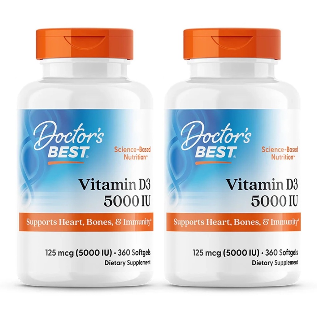 Best arts, (2 verpakkingen) Vitamine D3, 125 mcg (5000 IE), 360 Softgels