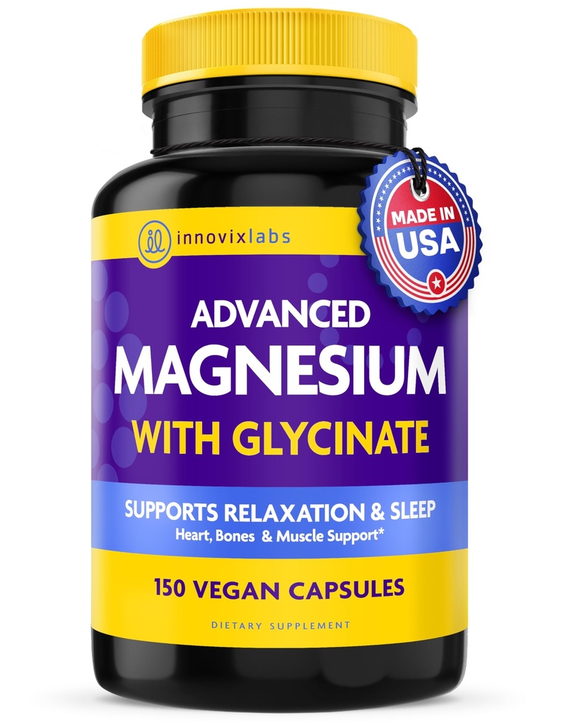 InnovixLabs Geavanceerde Magnesium Capsules - 150 Ct, 210 mg - Gecheleerd Glycinate en Malate - Hoge absorptie, bevordert ontspanning, botten, spiergezondheid, Vegan Malate Slaapsupplement