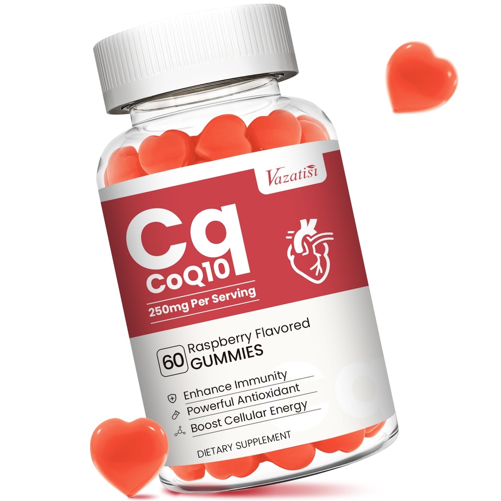 Hoge Absorptie CoQ10 Gummies 250 mg, Plus Omega-3, Vitamine B3 voor Cellulaire Energie, Hersenen & Antioxidant, 5X Beter Absorptie Co-enzym Q10 Supplement, Raspberry Flavored - 60 Ct